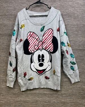 Disney Store Minnie Mouse Christmas Knit Sweater Womens Size 4XL Holiday Lights